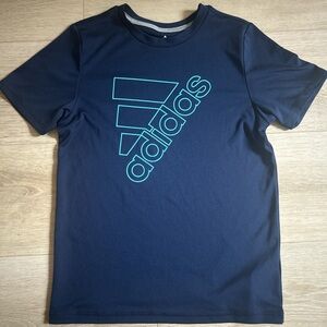 Adidas Navy Blue Tee with Teal Logo Youth Boy Athletic Shirt Size S